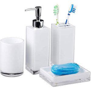 Relaxdays Badaccessoires-Set 1002258649, 4-teilig, aus Kunststoff, weiß