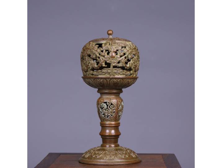 Brûleur d'encens en cuivre pur en forme de dragon, porte-bâtonnets d'encens en bois de santal, décoration de salon, objet de collection antique, artisanat