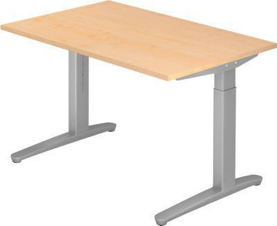 Schreibtisch TOPAS LINE, manuell höheneinstellbar, B 1200 mm, Ahorn/silber/silber
