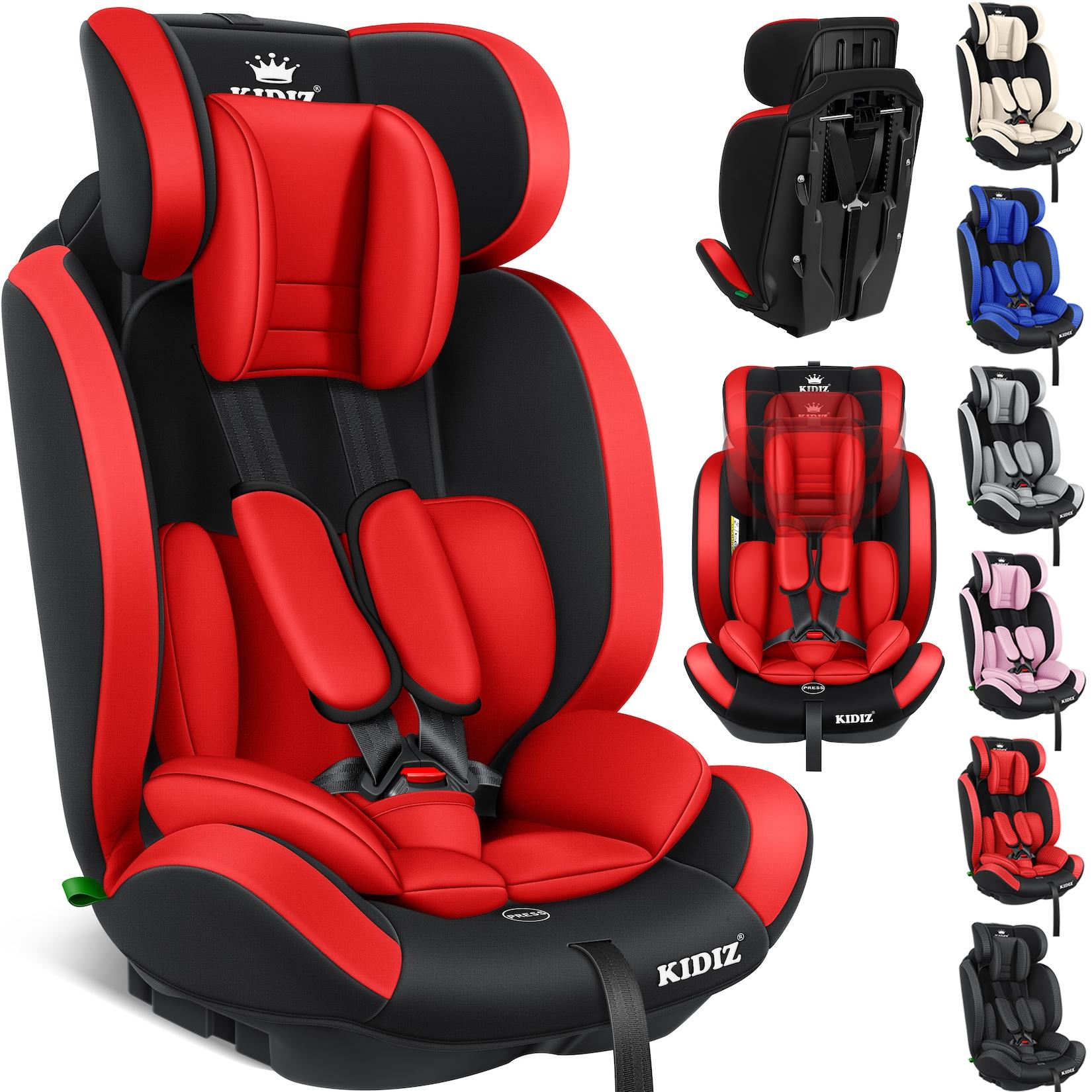 KIDIZ® Autokindersitz Kinderautositz Gruppe 1+2+3 9-36 kg 5-Punkt-Sicherheitsgurt, Autositz, Kindersitz, Einstellbare Kopfstütze