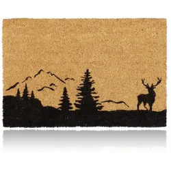 Relaxdays Fußmatte Kokos Hirsch & Bäume Hellbraun,Schwarz