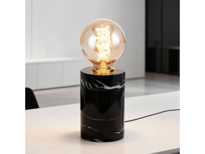 Tischleuchte Frigid Ø 8cm Schwarz/Schwarz Material: Stein Steinart: Marmor Glühlampe E27