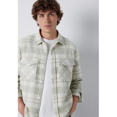 Langarmhemd MAVI "CHECK SHIRT", Herren, Gr. M, US-Größen, beige (gray check), 100% Baumwolle, kariert, normal lang, eng normaler Saum, Hemden, Karo Overshirt