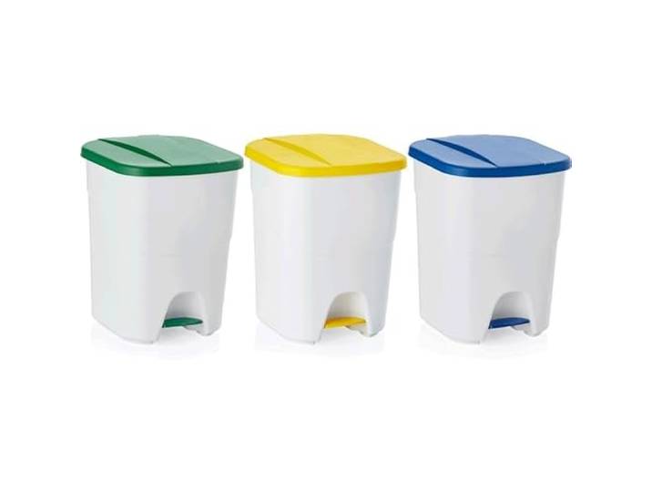 3x Tretabfallbehälter blau grün gelb 40 L Mülleimer, Polypropylen, Klick-System, erweiterbar