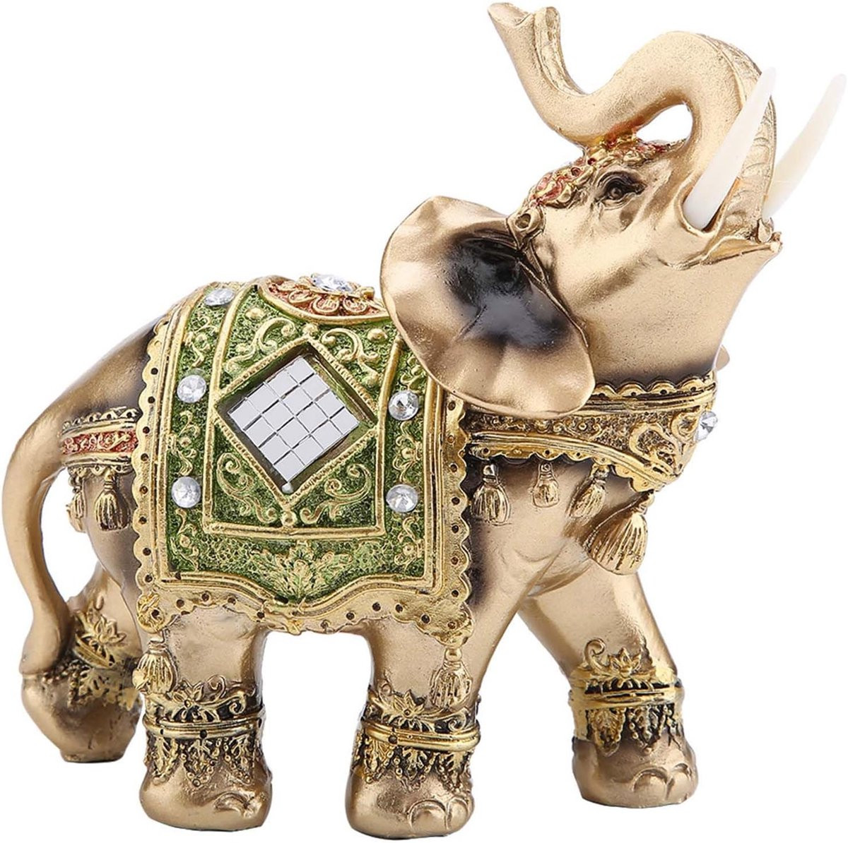 Olifant Beeld Groen - Gelukssymbool Woondecoratie - Maat L