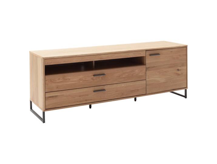 Livetastic Tv-Element Gaborone, Eiche, Metall, Asteiche, furniert, massiv, 1 Fächer, 2 Schublade(n) Schubladen, 184x67x50 cm, Made in EU, Kabeldurchlass, Wohnzimmer, TV Möbel, TV-Racks