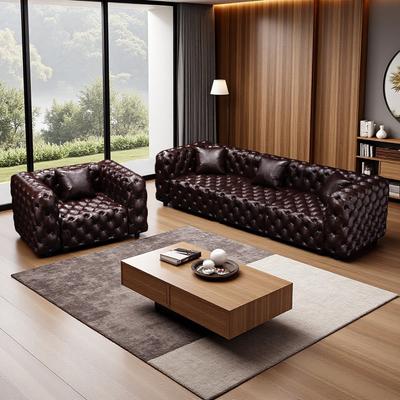 ZWYO HOSIMU 2-Piece Faux Leather Modular Sectional Sofa Set with Handmade Button Tufting and 4 Pillows