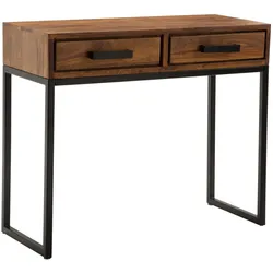 KONSOLENTISCH – Massivholz/Metall, schwarz, mit Schubladen, Industrial-Stil