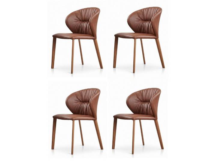 Xlmoebel Sitzgruppe Esszimmerstühle 4er Set Kunstleder Raffung Sattelleder Holzoptik, (4-tlg., 4er-Set)