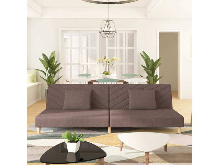 vidaXL Schlafsofa 2-Sitzer mit 2 Kissen Taupe Stoff