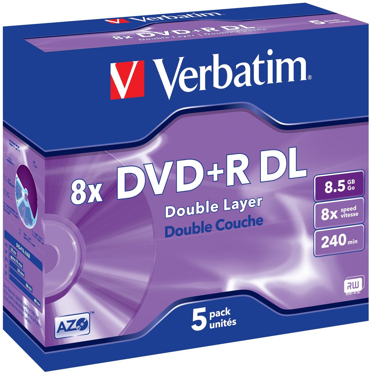 Verbatim DVD+R DL 8.5GB 8x Blank DVDs - 5 Pack, Jewel Case (43541)