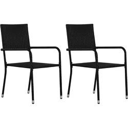 vidaXL Garten-Essstühle 2 Stk. Stapelbar Schwarz Poly Rattan