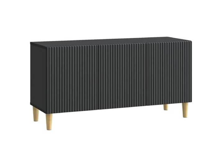 KUPTYERFG TV-Schrank Schwarz 99x34,5x50 cm Lowboard aus Holzwerkstoff Eleganter Fernsehtisch im Vintage-Stil mit 3 Schwenktüren und konischen Beinen für Wohnzimmer und Flur.