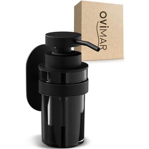 ovimar Seifenspender Lokta, 81003870, zur Wandmontage, Edelstahl & schwarzes Glas, 250ml