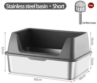 Inspired Living XL Stainless Steel Cat Litter Box With Lid And High Sides b Complete Set