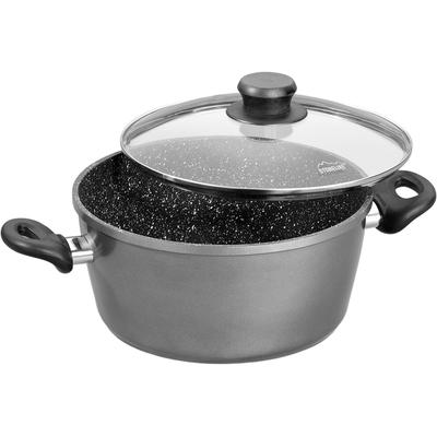 Kochtopf STONELINE, grau (anthrazit), H:9,5cm Ø:20cm, Töpfe, Kochtopf, mit Glasdeckel, Induktion