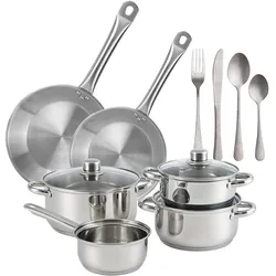 WellHome - 7-teiliges Kochgeschirr-Set mit Pfannenset Ø20Ø24cm und 16-teiligem Edelstahlbesteck