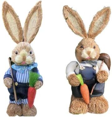 Uplifted Finds Handcrafted Easter Rabbit Decoration Bunny Figure Cattail Ornament set A 2 Pcs