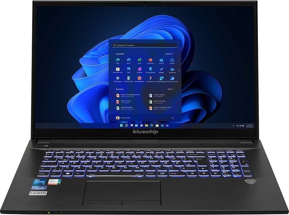 bluechip TRAVELline B17W28 Intel Core i5-1335U Prozessor / bis zu 4.60 GHz, Windows 11 Pro, 17,3" non-glare IPS Panel, 1920 x 1080, 16 GB DDR5, 500 GB NVMe SSD, Intel Wi-Fi 6E, Bluetooth 5.3, Gigabit Ethernet, Intel Iris Xe Grafik, DVD±RW, Militärstandard MIL-STD 810G, 43,9 cm (17.3"), 1920 x 1080 Pixel, 16 GB, 500 GB, Windows 11 Pro, Schwarz