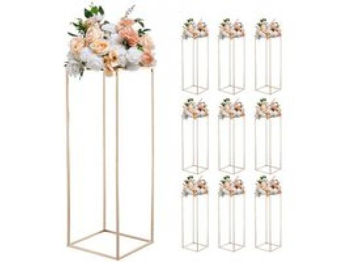 VEVOR Hochzeitsblumenständer 280x280x800mm, 10 Stk. Blumenhocker, Blumenständer mit Metallablage, Rechteckiger Pflanzenhocker für Hochzeiten, Partys, Geburtstage, Tischdekorationsständer, Roségold