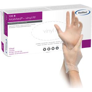 MaiMed Einmalhandschuhe Vinyl PF, transparent, 50 Stück, Vinyl, chemikalienbeständig, lebensmittelecht, Größe S