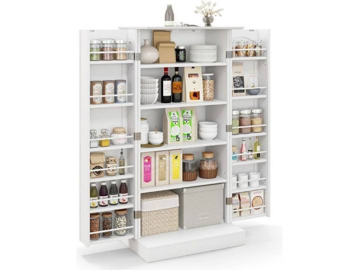 GOPLUS Buffet de Cuisine 60x40x120CM avec 17 Etagères-1 Armoire à 5 Niveaux et 2 Portes à 12 Etagères Blanc