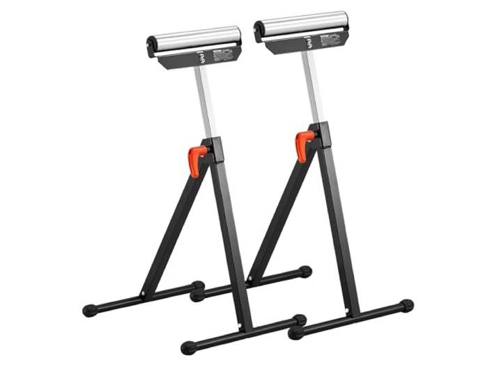 VEVOR Servante à Rouleaux Lot de 2 Support à Rouleau Pliable Capacité de Charge 61 kg Hauteur Réglable 680-1079\,5 mm avec Tête à Rouleau Acier Poli\, pour Support Sortie Scie à Table pour Travail Bois