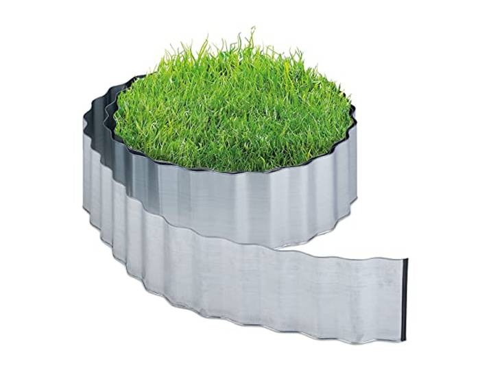 Relaxdays borderrand metaal, kantopsluiting 6 meter, tuinafboording, zilver