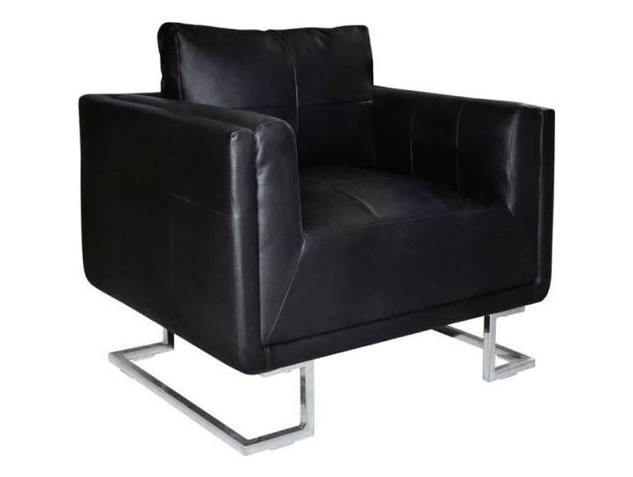 WON Fauteuil Cube avec Pieds chromés Cuir synthétique Chaise Meubles Fauteuil Cabriolet Salon Noir 85 5 x 63 x 74 cm