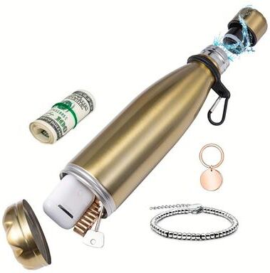 Smart Shopping Spot Stainless Steel Diversion Safe Water Bottle With Hidden Compartment For Cash And Valuables golden