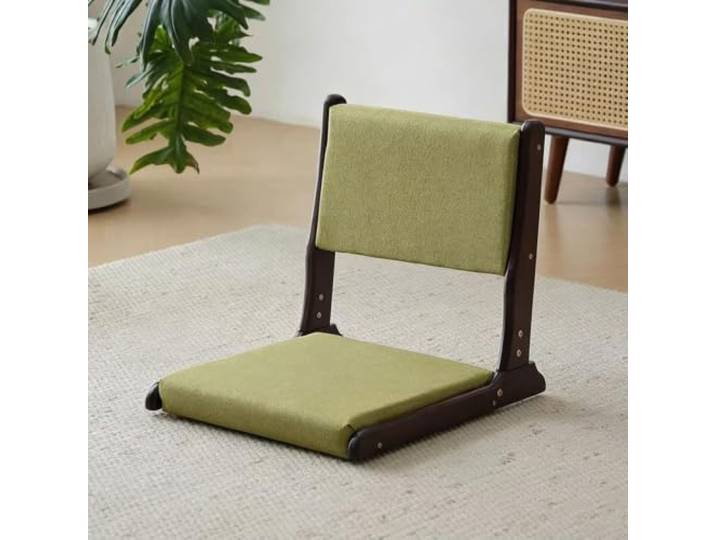 XIEHEMAO Bodenstuhl Tragbarer Japanischer Beinloser Stuhl Holz Faules Sofa Kappbarer Tatami-stuhl mit Ruckenlehne, Bequemer, bodenstehender Stuhl ohne Beine Fur Lesen, Spielen(Green)