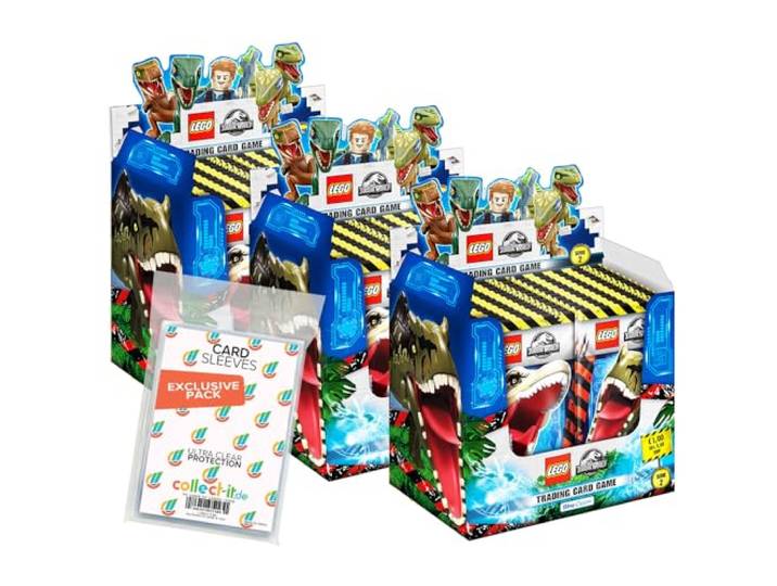 Bundle mit LEGO Jurassic World Trading Cards - Serie 2-3 Display (150 Booster) + Exklusive Collect-it Hüllen
