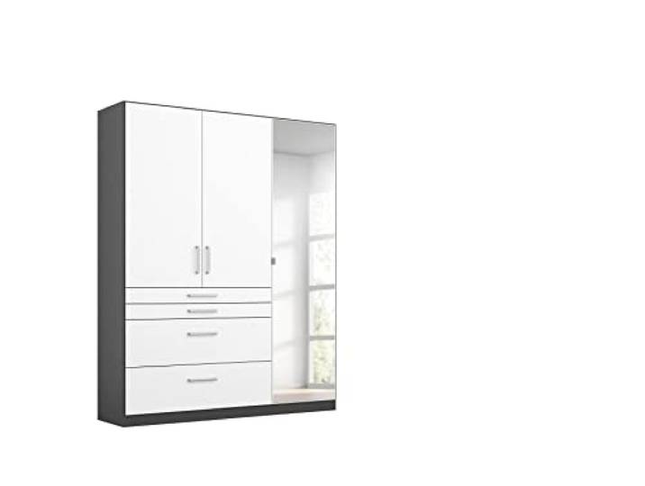 Rauch Möbel HARBURG, Kleiderschrank, Farbe Weiß/Grau metallic, Breite 136cm