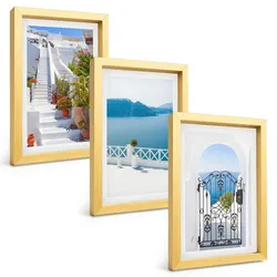 BILDER SET 3er Set - 20x30 cm Goldrahmen - Weiße Treppenpflanzen Seetor