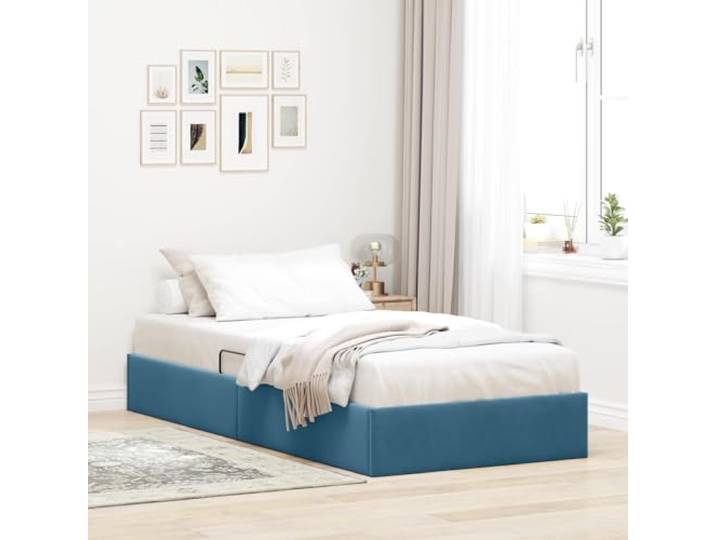 WDGJJFECNMUEHI Samt Freistehendes Stauraumbett Blau 90 x 200 cm Ottoman Bettgestell mit Stauraum Samt Polsterbett mit Gaslift Metallrahmen Kopfteil LED Schlafzimmer Möbel mit Lattenrost
