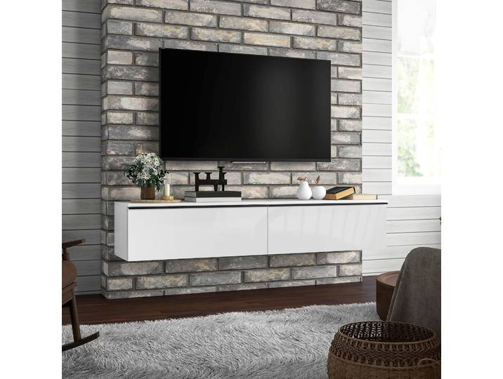 HOMCOM Meuble TV Suspendu Blanc pour Écrans jusqu'à 70