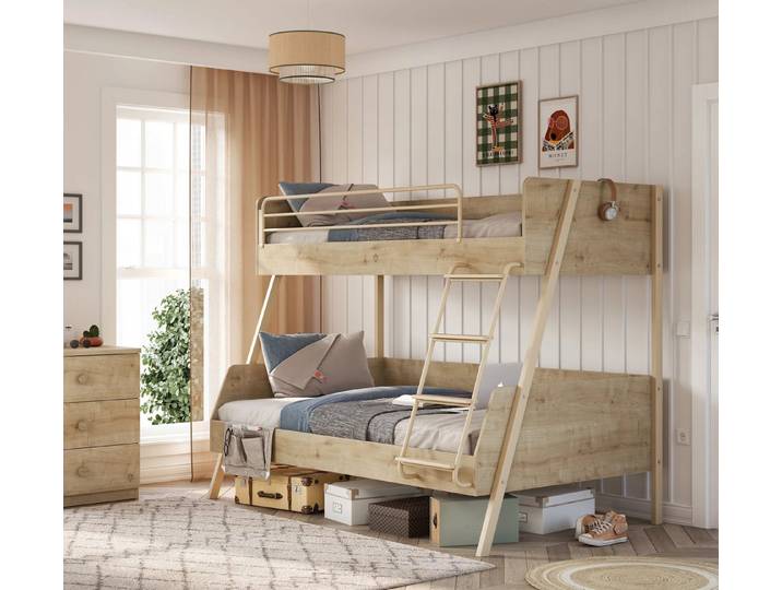 Möbel-Zeit Etagenbett MOCHA – Natural Design – Oben 90x200 cm / Unten 120x200 cm