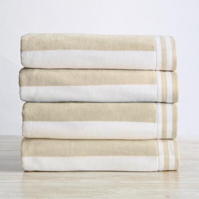 Linery & Co. 100% Cotton Velour Cabana Stripe Oversized Beach Towel.