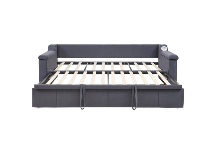 Komhtom Polsterbett 90/180X190 cm Mit USB-Ladeanschluss in Samtstoff，Grau, Mode, 90x190 cm, Schlafzimmer, Betten, Polsterbetten