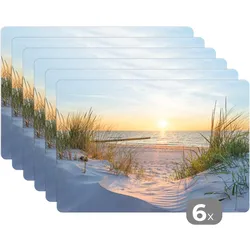 PLATZSETS 6er-Set Strand - Sonne - Düne - Gras - Sand - Horizont Abwaschbar 45x30 cm