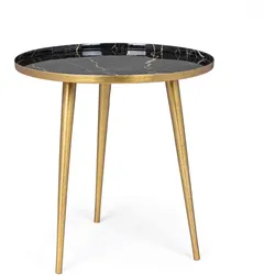 Beistelltisch Nilimi aus Aluminium, modern, rund, gold schwarz, pflegeleicht für drinnen