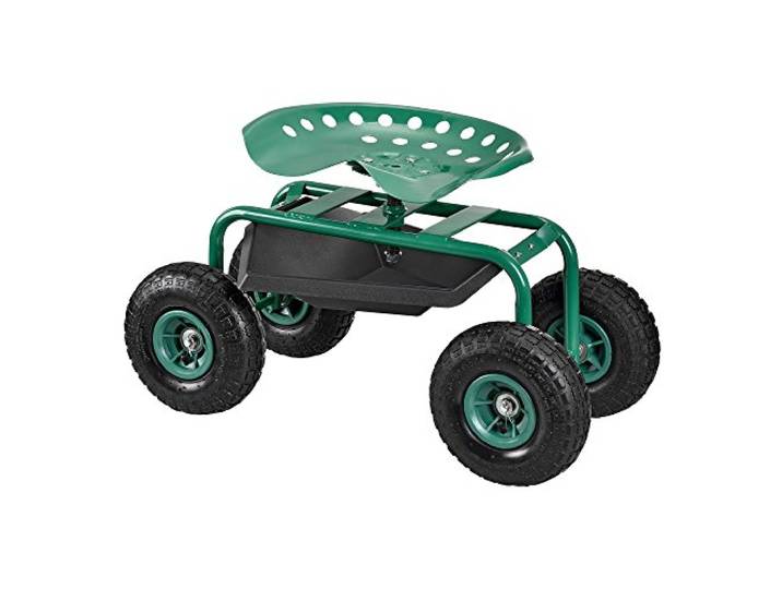 pro.tec Siège de Jardin Siège de Travail Chaise Roulante Chariot Locomobile Fer Plastique Vert 81 x 45 x 54 cm
