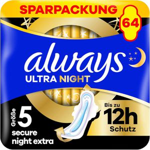 always Damenbinden Ultra Secure Night Extra Gr. 5, geruchsneutralisierend, mit Flügeln, 64 Stück