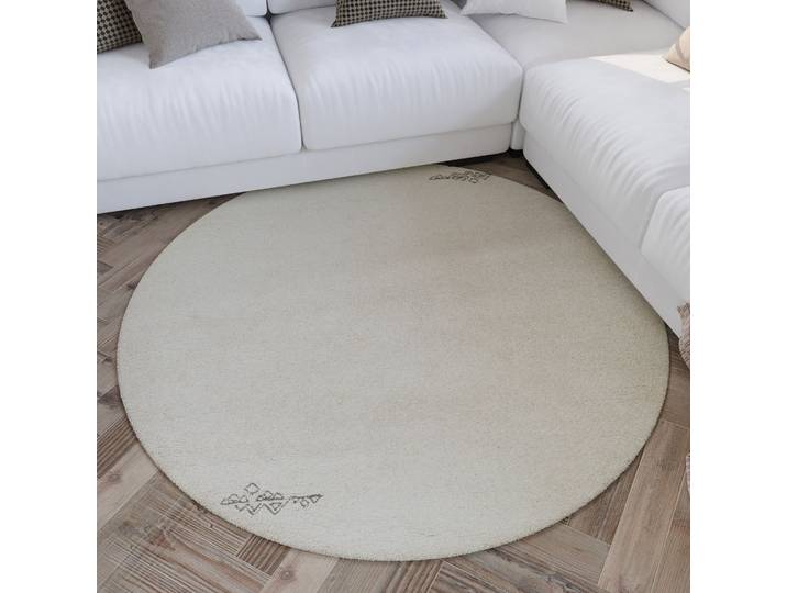 Wollteppich WECON HOME Hamptons FORTYFOUR , beige (creme weiß), H:20mm Ø:180cm, Schurwolle, Teppiche, Wollteppich, Schurwolle, Kurzflor, Wohnzimmer, Schlafzimmer, elegant, Ornamente