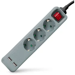 Entac Steckdosenleiste 3fach 2x USB-A, 1,5m grau