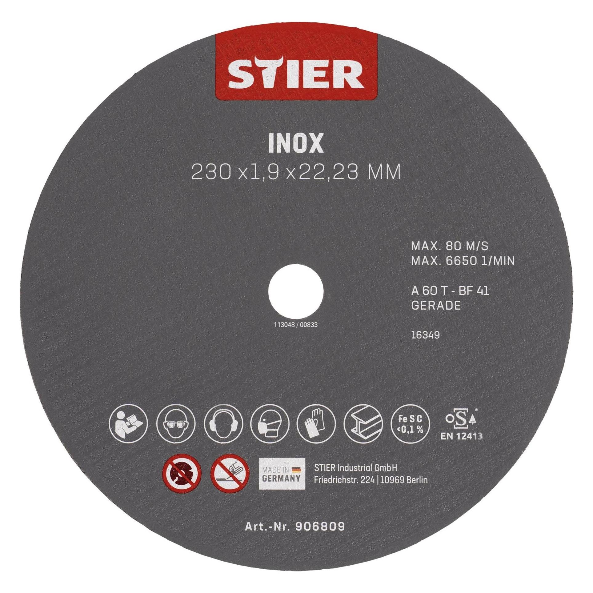 Stier Trennscheibe 230 x 1,9 x 22,23 gerade Inox/Edelstahl (91985395)