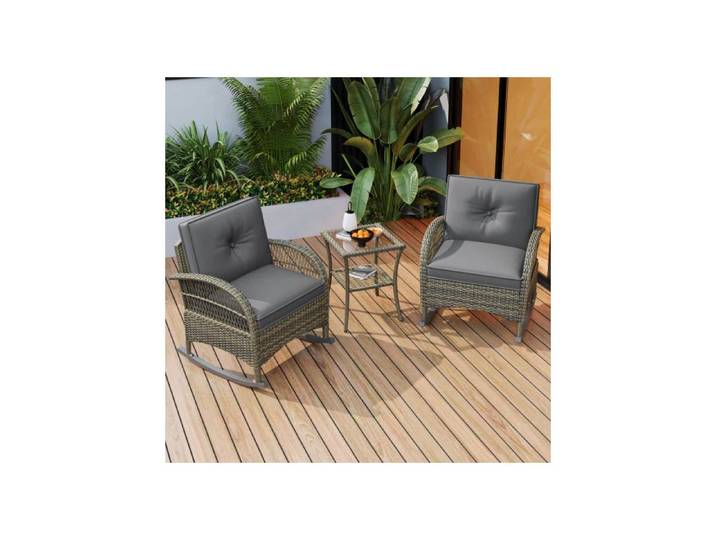 Salon de jardin extérieur 3 éléments en rotin coussins gris charge maximale 160 kg