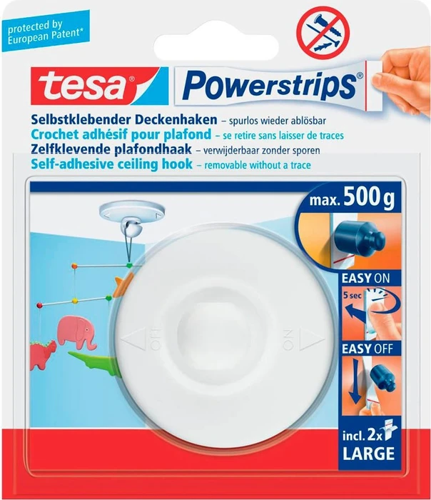 tesa Powerstrips Deckenhaken, weiß, Haltekraft: max. 0,5 kg
