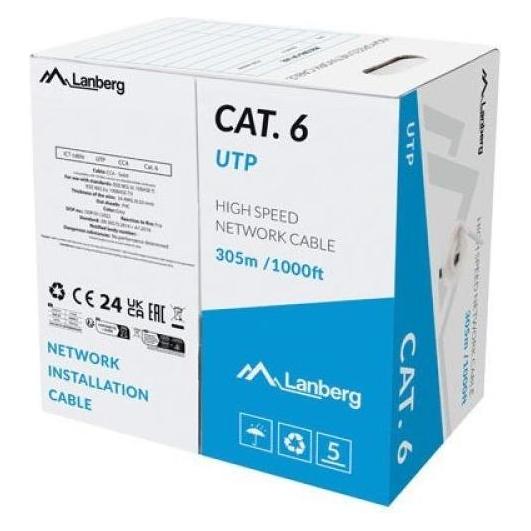 Lanberg LAN-KABEL UTP Kategorie 6 305 Meter Draht CCA grau FLUKE PASSED (UTP, CAT6, 305 m) (LCU6-15CC-0305-S)