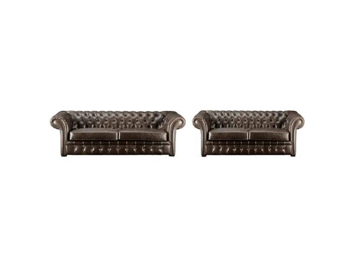 Canapés 3 places et 2 places chesterfield CLOTAIRE 100% cuir vieilli